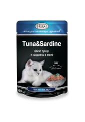 Gina консервы для кошек филе тунца и сардины в желе пауч 85 гр.